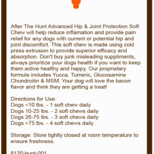 After The Hunt Advanced Hip & Joint Protection Dog Supplement with Glucosamine, Chondroitin & MSM - Inflammatory Pain Relief Chews to Help Flexibility - Bacon Flavored - Yucca & Turmeric - 120 Ct