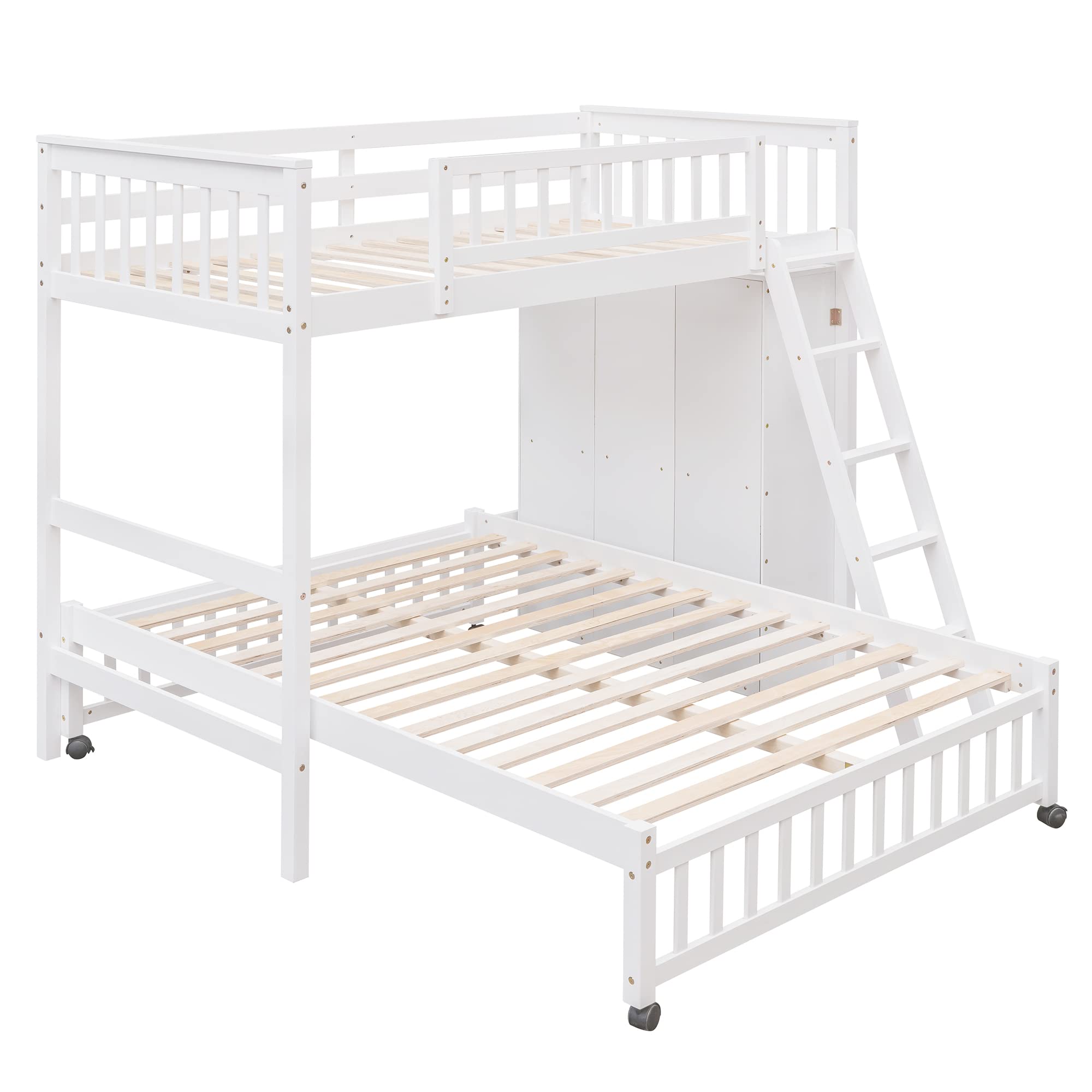 Harper & Bright Designs Twin Over Full Bunk Beds with Six Drawers and Flexible Shelves,Wooden Bunk Beds with Storage and Removable Bottom Bed for Kids Girls Boys,No Box Spring Needed (White)