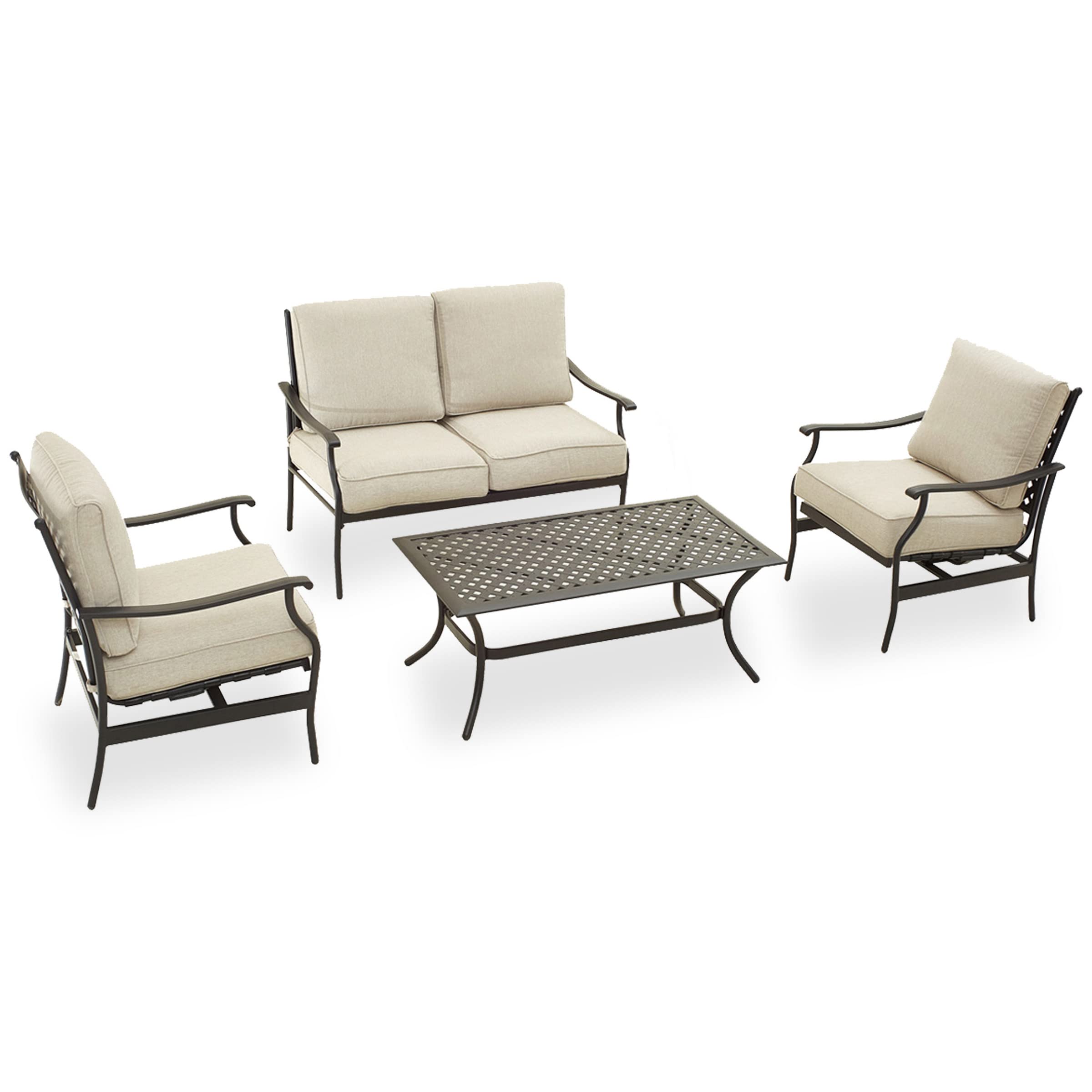 PatioFestival Patio Conversation Set 4-Piece Cushioned Outdoor Furniture Sets with All Weather Frame for Porch Backyard Lawn(Beige)