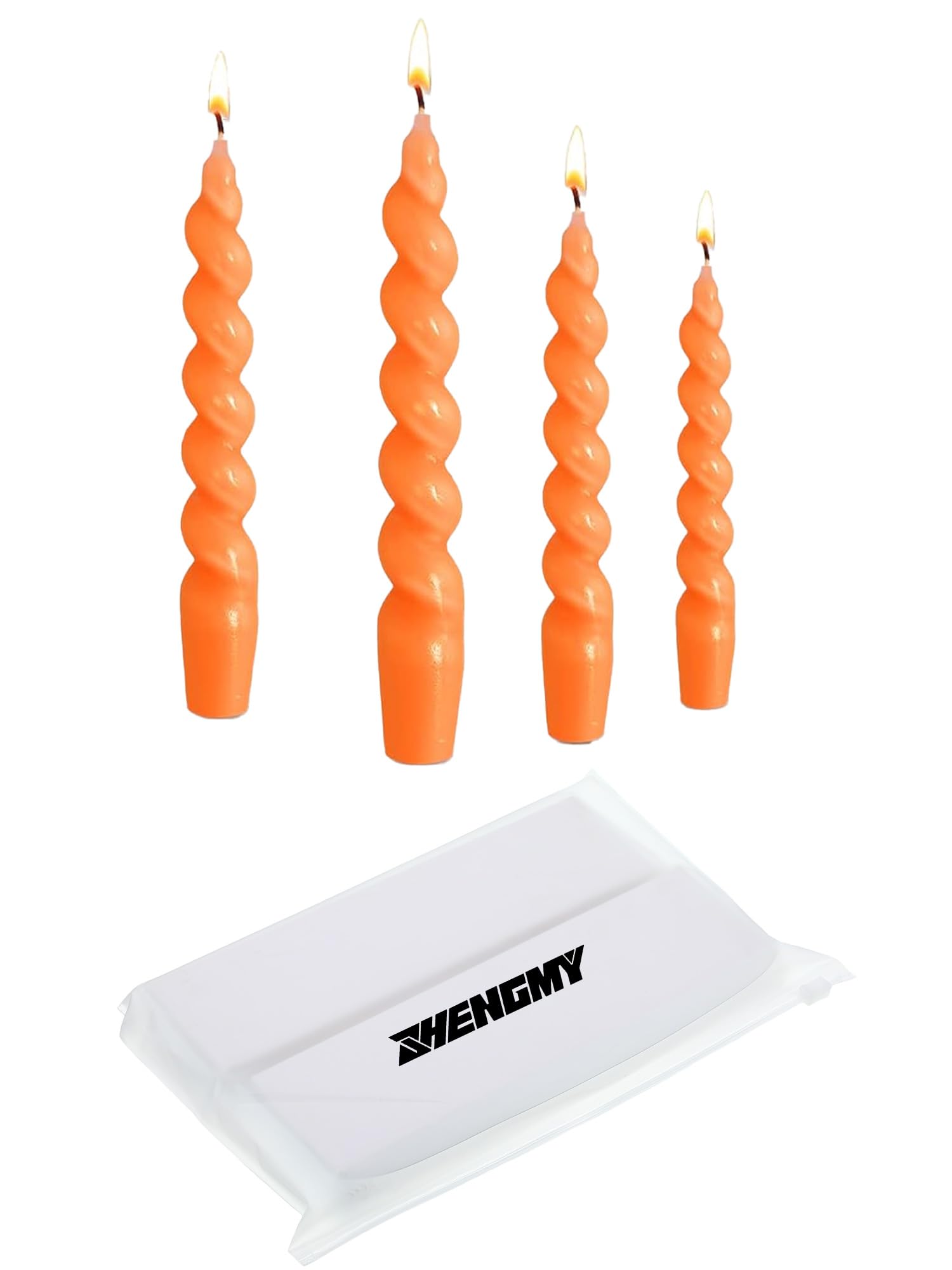 4 Pcs Spiral Taper Candles Handmade Twisted Long Candle Spiral Candle Stick Candles Twisted Candles Wax Unscented Dinner Candle for Halloween Christmas Holiday Wedding Birthday Gift(Orange)