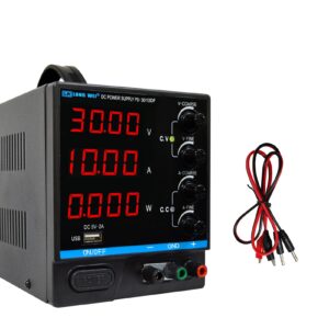 lwlongwei dc power supply variable,30v 10a adjustable switching regulated dc bench power supply with 4-digits led power display, coarse and fine adjustments with alligator leads black