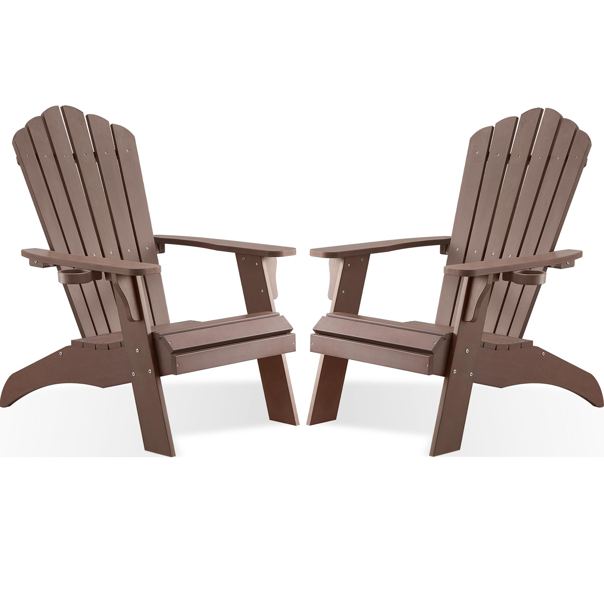 Psilvam Adirondack Chair, Oversized Poly Lumber Fire Pit Chair with Cup Holder, 350Lbs Support Patio Chairs for Garden, Weather Resistant Adirondack Chair Looks Like Real Wood (2, Brown)