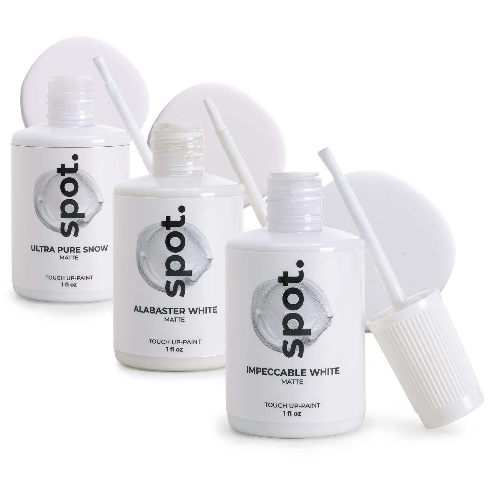 spot. Touch Up-Paint, Matte Finish, for Cabinets, Walls, Windows, Doors, and Furniture, 3 Color Kit Matches 90% of Surfaces, White 3 Pack