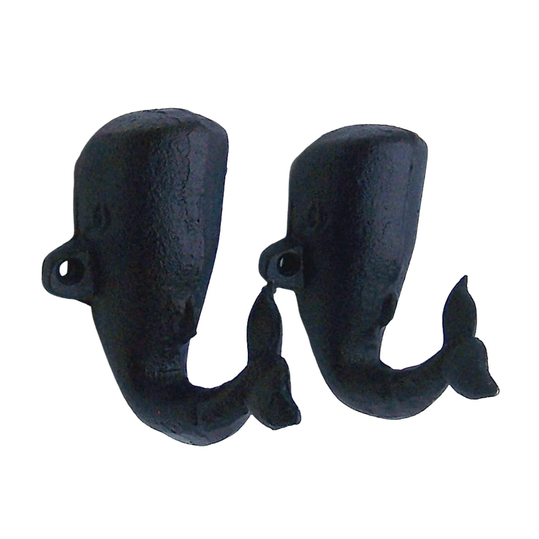 Dark Blue Whale Cast Iron Wall Hooks, Wall Mounted for Hanging Coats, Purses, Towels, Hats, Beach Themed Wall Décor, Set of 2, 4 Inches High