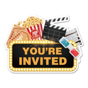 movie theme party invitations with envelopes, 20 set movie shaped invitations birthday baby shower party invites supplies favors, double-sided