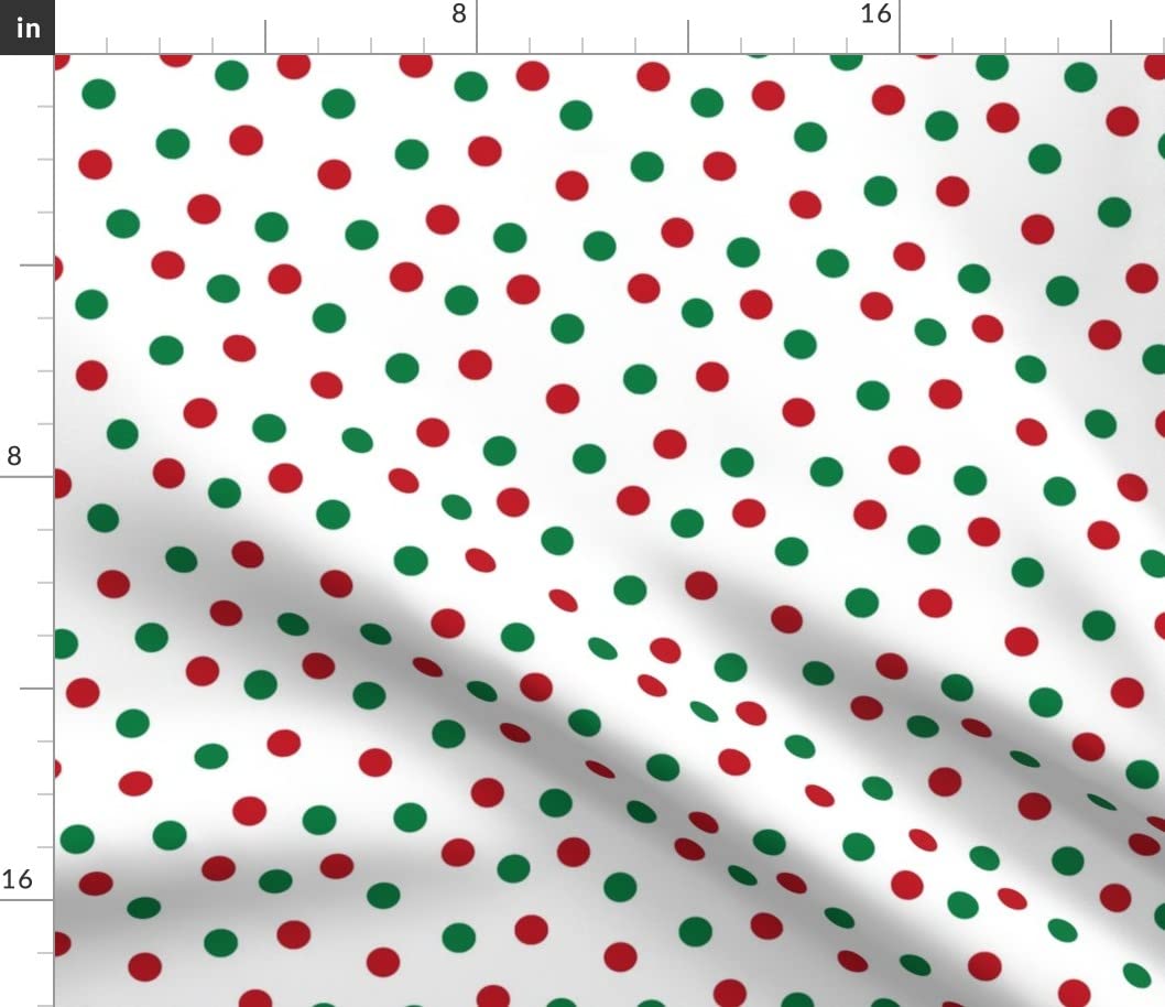 Spoonflower Fabric - Red Green White Polka Dots Christmas Holiday Celebrate Traditions Printed on Petal Signature Cotton Fabric by The Yard - Sewing Quilting Apparel Crafts Decor