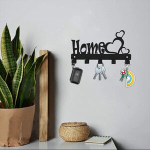 decorelax Sweet Home Themed Black Metal Key Holder for Wall Key Rack with 5 Key Hooks for Hang Keyrings Umbrella (Model-1)