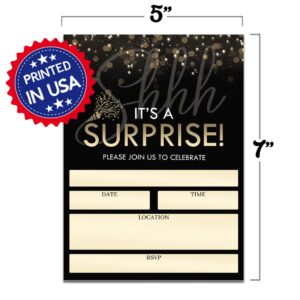 Partiness Surprise Birthday Party Invitations for Men and Women, Black and Gold 60th, 70th, 80th Adult Surprise Retirement Party, part004 0