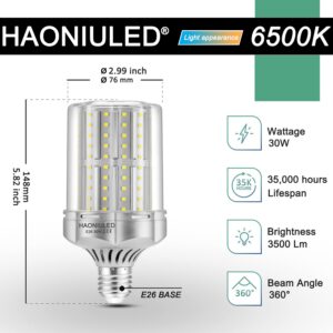 HAONIULED E26 30W LED Light Bulbs 250W Equivalent 3500 Lumen 30W E26 Base 6500K Cool Daylight White Non-dimmable Ceiling Fan Corn Lighting for Home Garage Warehouse Indoor LED Corn Bulbs Pack of 2