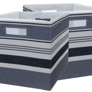 Deahun Better Homes & Gardens Fabric Cube Storage Bins (12.75" x 12.75"), Washed Indigo, 2 Pack (blackstripe)