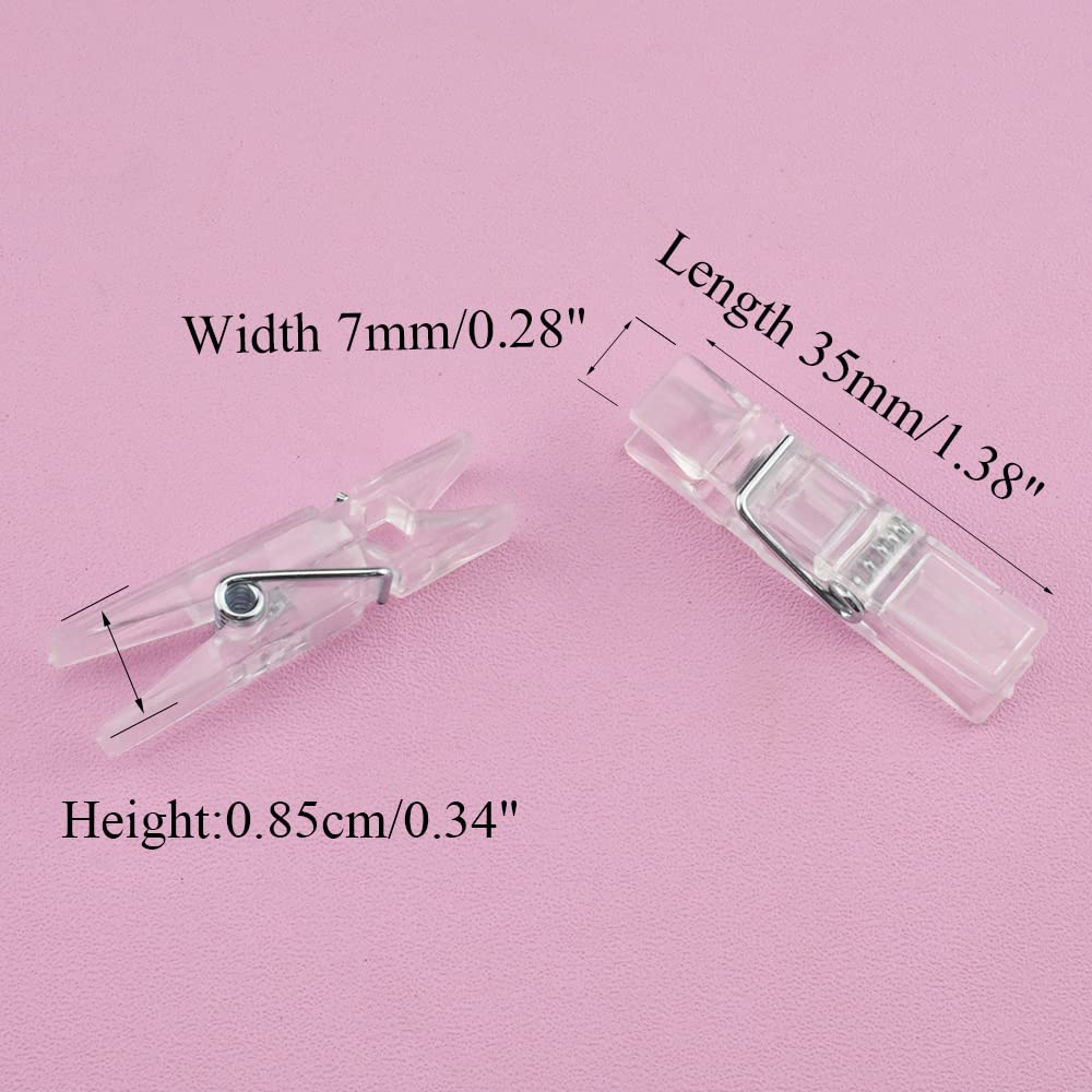 HAHIYO 1.38in Plastic Mini Transparent Clothespins Good Clarity Clips Strong Sturdy Firm Hold Clamp Tight Easy Use No Pin Hole on Fabric for Hanging Photos Postcards Memos Baby Shower Paper Line 50PCS