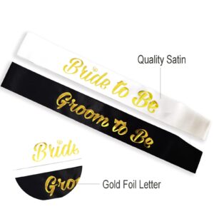 HAPRTY Bride to Be and Groom to Be Sash, 2 Pieces White and Black Bachelorette Sash for Bridal Shower Engagement Party Decorations Supplies