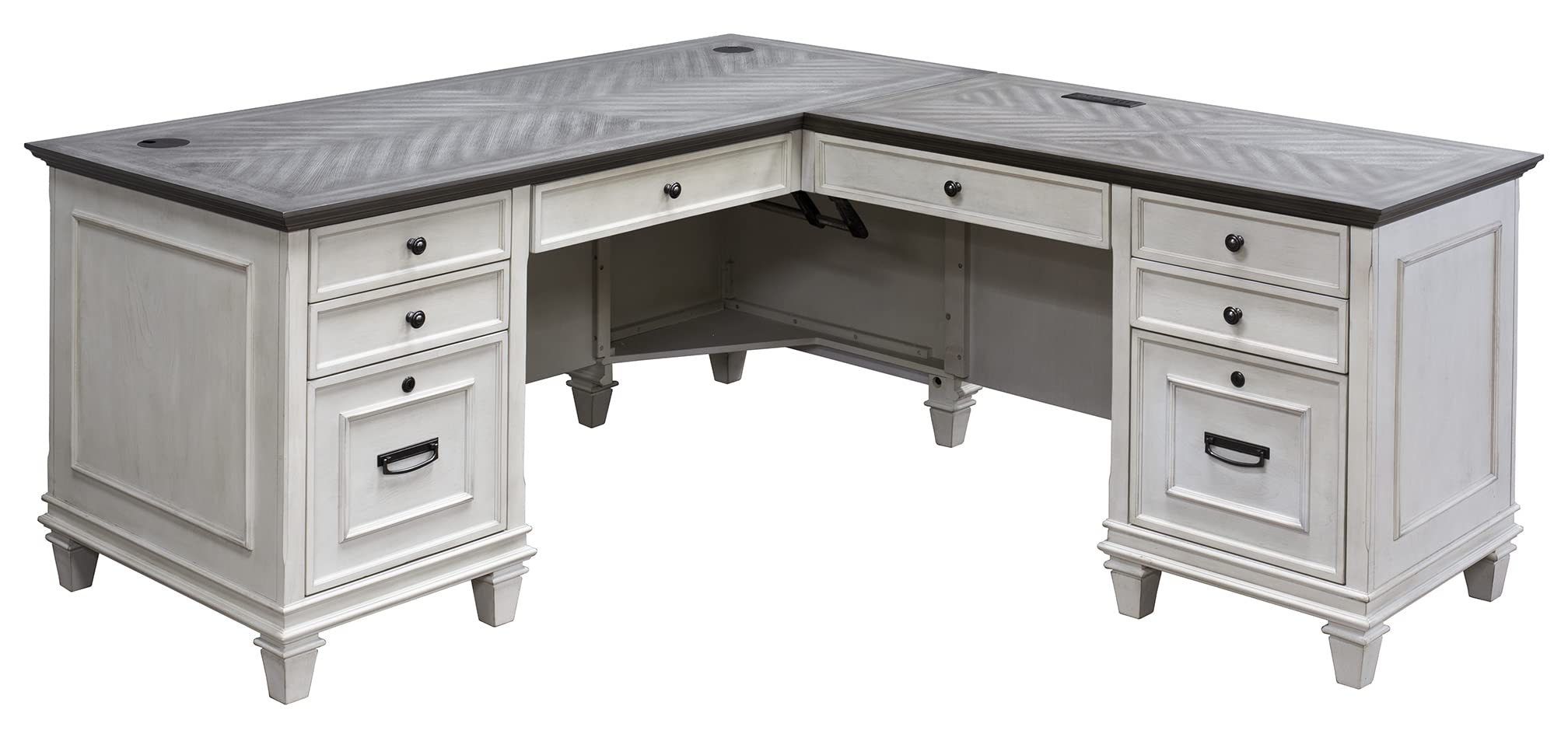 Martin Furniture Hartford Wood L-Desk and Return, Writing Table and Return, Office Desk and Return, White