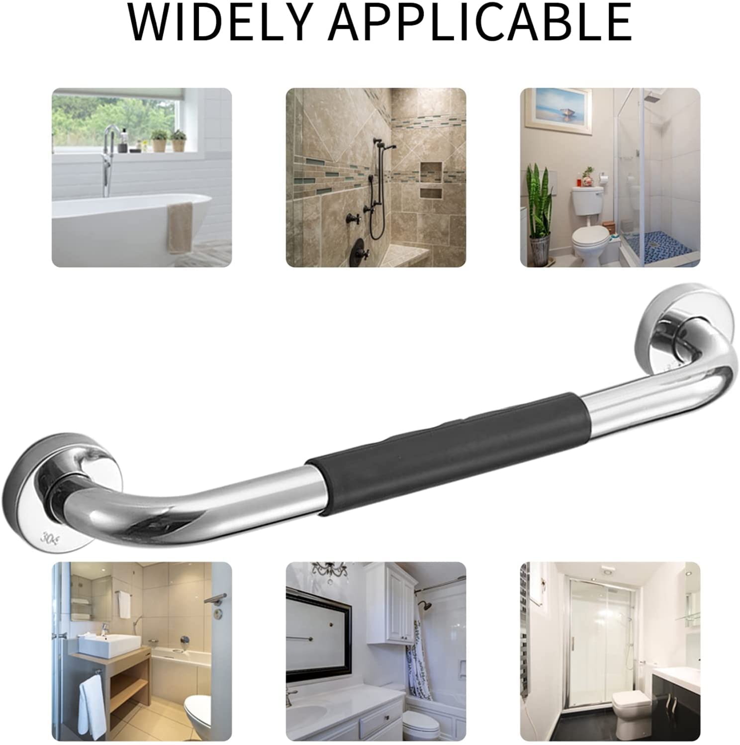 Top hacker Bathroom Grab Bar Stainless Steel Bath Grab Rail Shower Safety Handrail Anti Slip Rubber Grip Balance Bar Handle for Elderly Disabled Children Kitchen Toilet (Size : 11.8Inch)