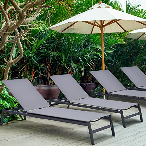 HAPPATIO Patio Chaise Lounge,Patio Lounge Chair with Breathable Textilene Fabric,Outdoor Patio Lounge Chairs for Patio Backyard Porch Poolside(Gray)