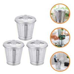 Gadpiparty Bin Bin 3pcs Mini Desktop Wastebasket with Lid Metal Table Flowerpot Countertop Trash Can Garbage Bin Rubbish Bucket Pencil Holder Pen Cup Makeup Brush Holder Metal Waste