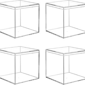 Hewomate Acrylic Boxes for Display, 3.9x3.9x3.9 Inches 4 Pack Clear Plastic Acrylic Favor Boxes, Small Acrylic Box with Lid, Square Cube Storage Containers for Candy Jewelry Pill and Tiny Item