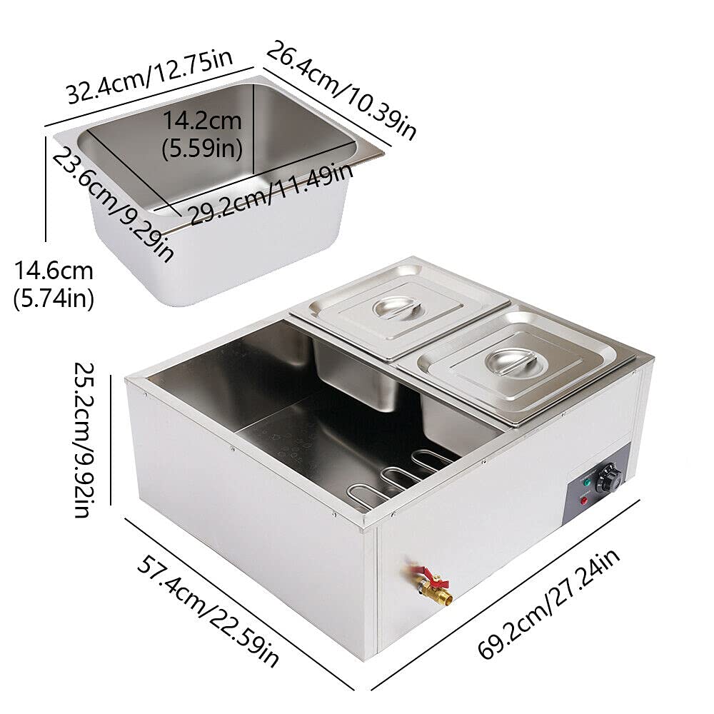 Steam Table Food Warmer 4-Pan Countertop Steam Table Buffet Warmer Temp Control Commercial Electric Bain Marie Food Warmer Large Capacity for Restaurants, Catering 850W 10.6Qt/Pan