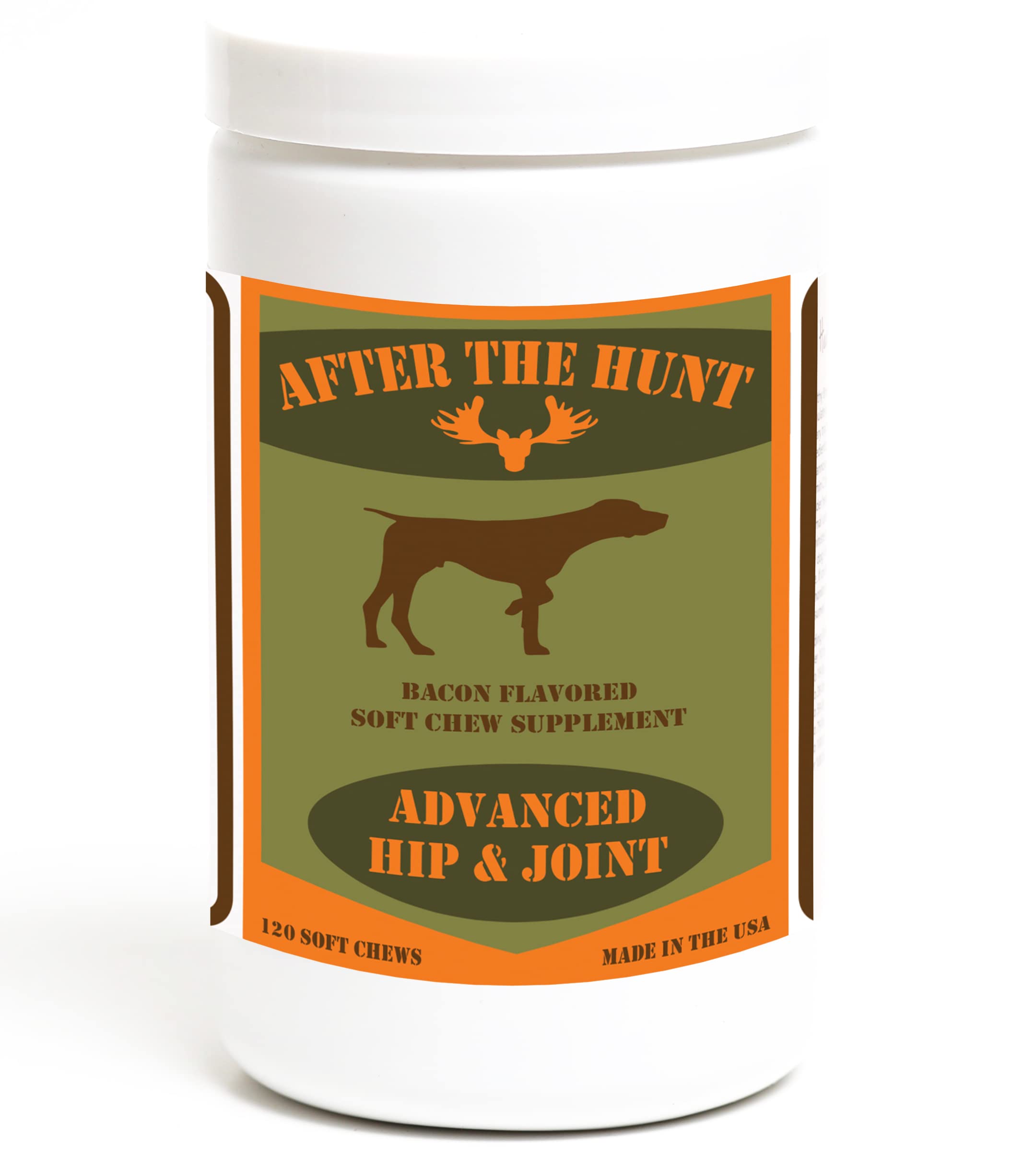 After The Hunt Advanced Hip & Joint Protection Dog Supplement with Glucosamine, Chondroitin & MSM - Inflammatory Pain Relief Chews to Help Flexibility - Bacon Flavored - Yucca & Turmeric - 120 Ct