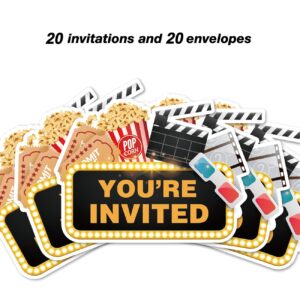 Movie Theme Party Invitations with Envelopes, 20 Set Movie Shaped Invitations Birthday Baby Shower Party Invites Supplies Favors, Double-Sided