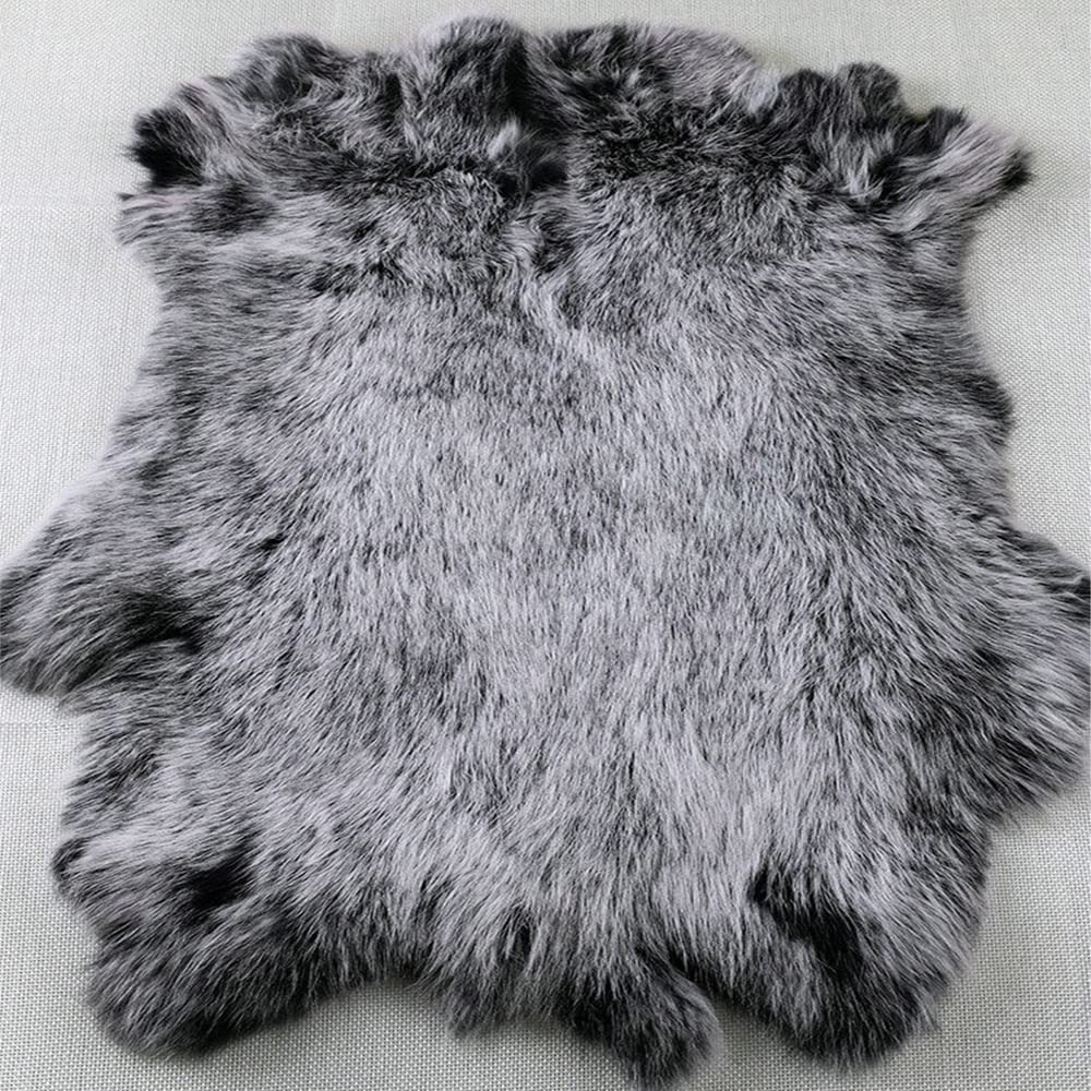 Natural Tanned Real Rex Rabbit Fur Pelt Animal Skin Hide Craft Grade Sewing Quality Leather White Tip On Black,About 16.5'' by 10.2''