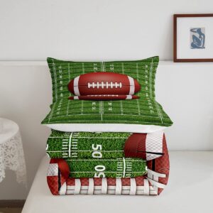 American Football Comforter Set Full,Football Field Abstract Bedding Set 3pcs for Kids Teens Boys Girls Adults Room Decor, Soccer Sport Game Quilt Set Green Brown Duvet Insert with 2 Pillowcases