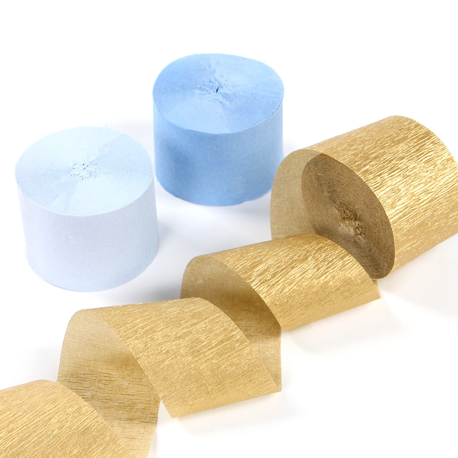 Light-Dusty Blue Gold Party-Decorations Streamers - 9 Rolls Birthday Baby Bridal Shower Wedding Crepe Tissue Paper Streamer Bachelorette Engagement Garland Decor Panduola