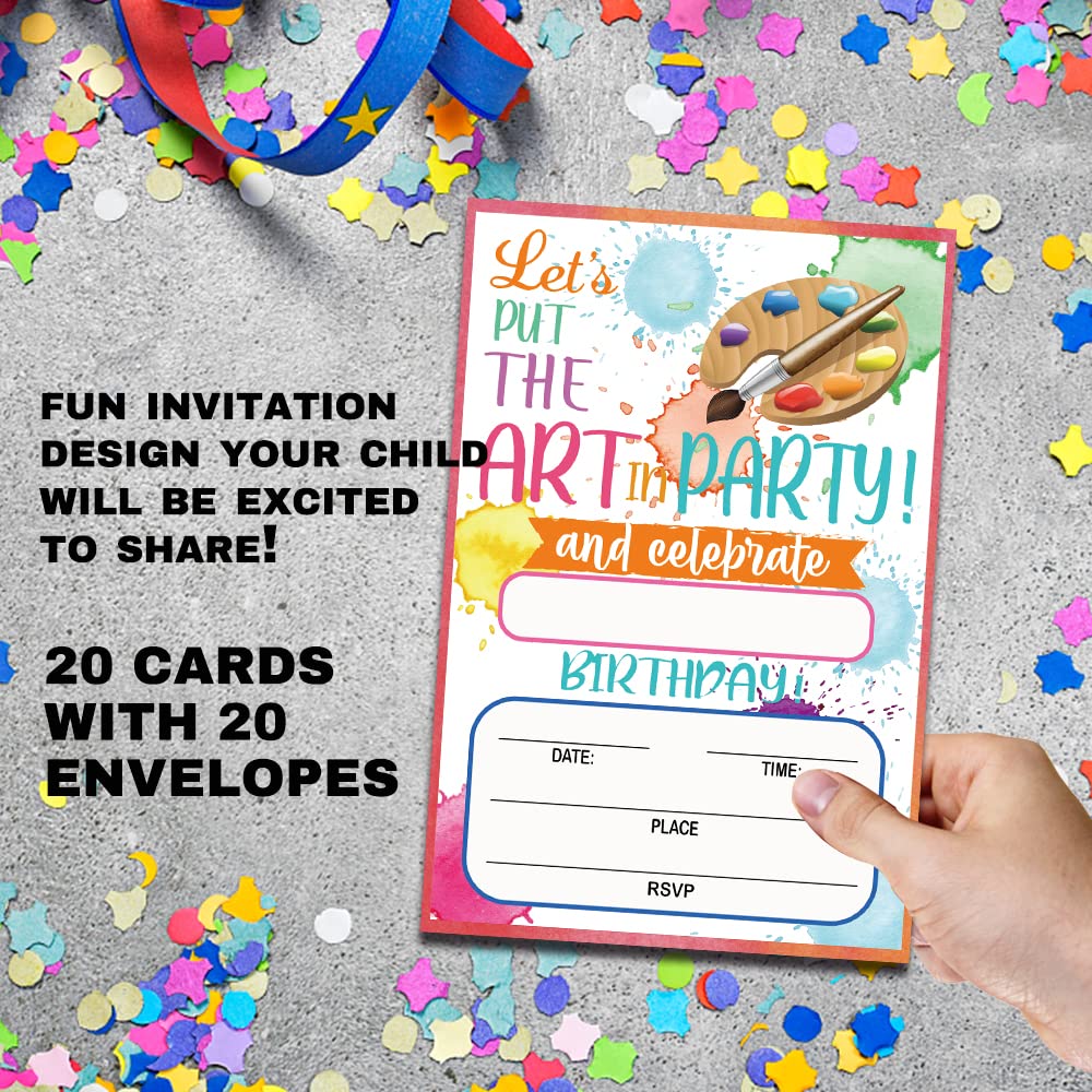 SHIEL-EVEN Paint Art Party Invitation, Art Party Paint Splatter Birthday Party Invitations with Envelopes, Art Painting Birthday Party Invitations, Art Party Supplies, Pack of 20 (DLM218)