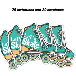 Roller Skating Party Invitations with Envelopes, 20 Set Skate Shaped Invitations Birthday Baby Shower Party Invites Supplies Favors, Double-Sided