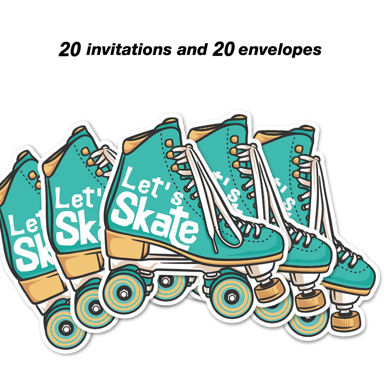 Roller Skating Party Invitations with Envelopes, 20 Set Skate Shaped Invitations Birthday Baby Shower Party Invites Supplies Favors, Double-Sided