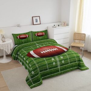 American Football Comforter Set Full,Football Field Abstract Bedding Set 3pcs for Kids Teens Boys Girls Adults Room Decor, Soccer Sport Game Quilt Set Green Brown Duvet Insert with 2 Pillowcases