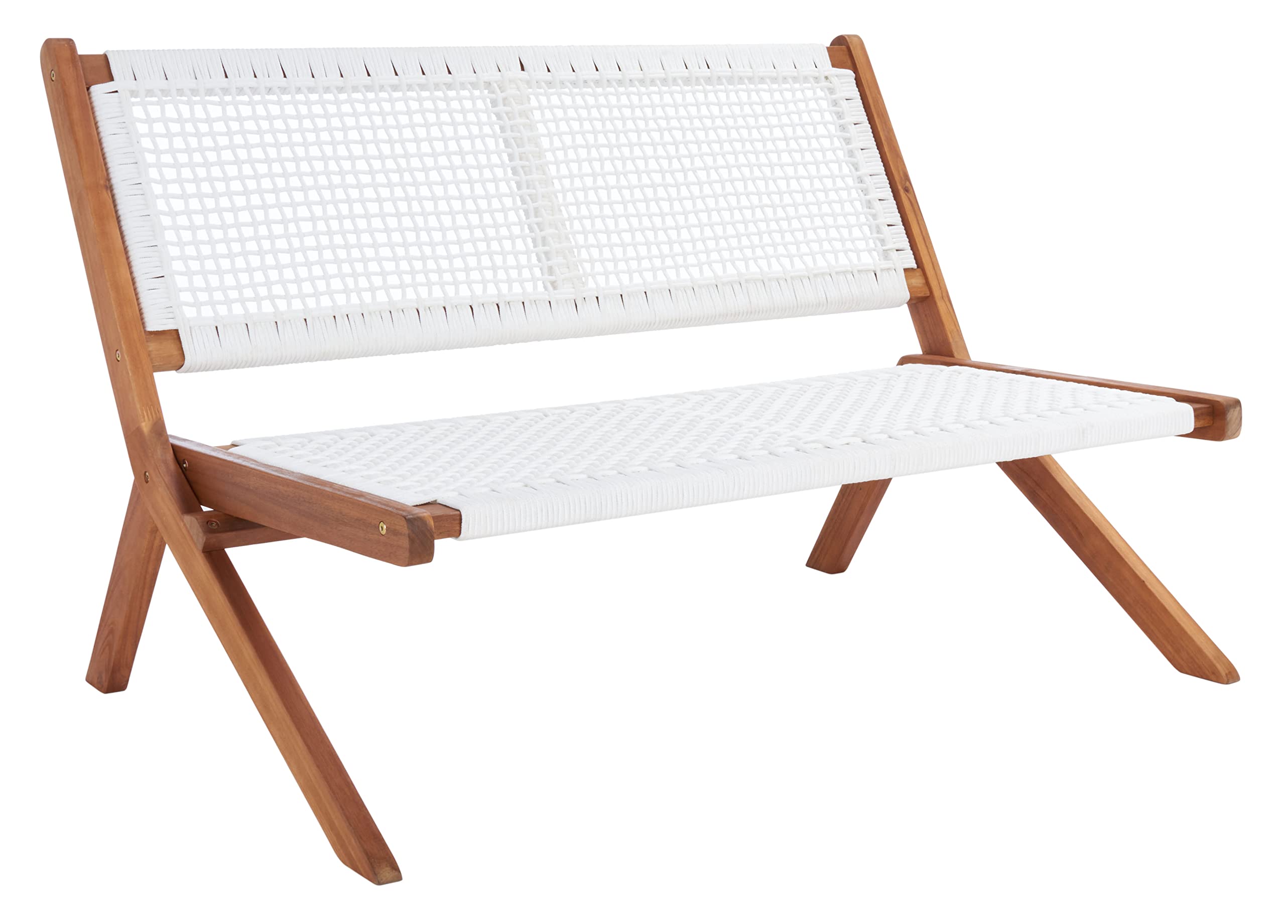 SAFAVIEH Outdoor Collection Kobina Natural Acacia Wood/White Rope Foldable Bench