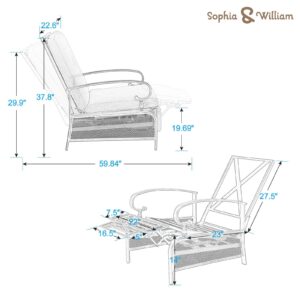 Sophia & William Outdoor Recliner Patio Lounge Chair Adjustable Reclining Chair with Removable Cushion and Metal Frame for Lawn Pool Garden Backyard, Navy
