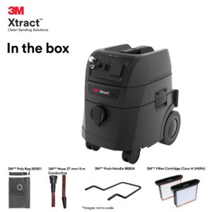 3M Xtract Portable Dust Extractor, 64256, 9 Gallon/35 Liter, Industrial Vacuum with Automatic Filter Clean Without Flow Stoppage, HEPA Filter, Compatibility with Pneumatic and Electric Sanders , Black