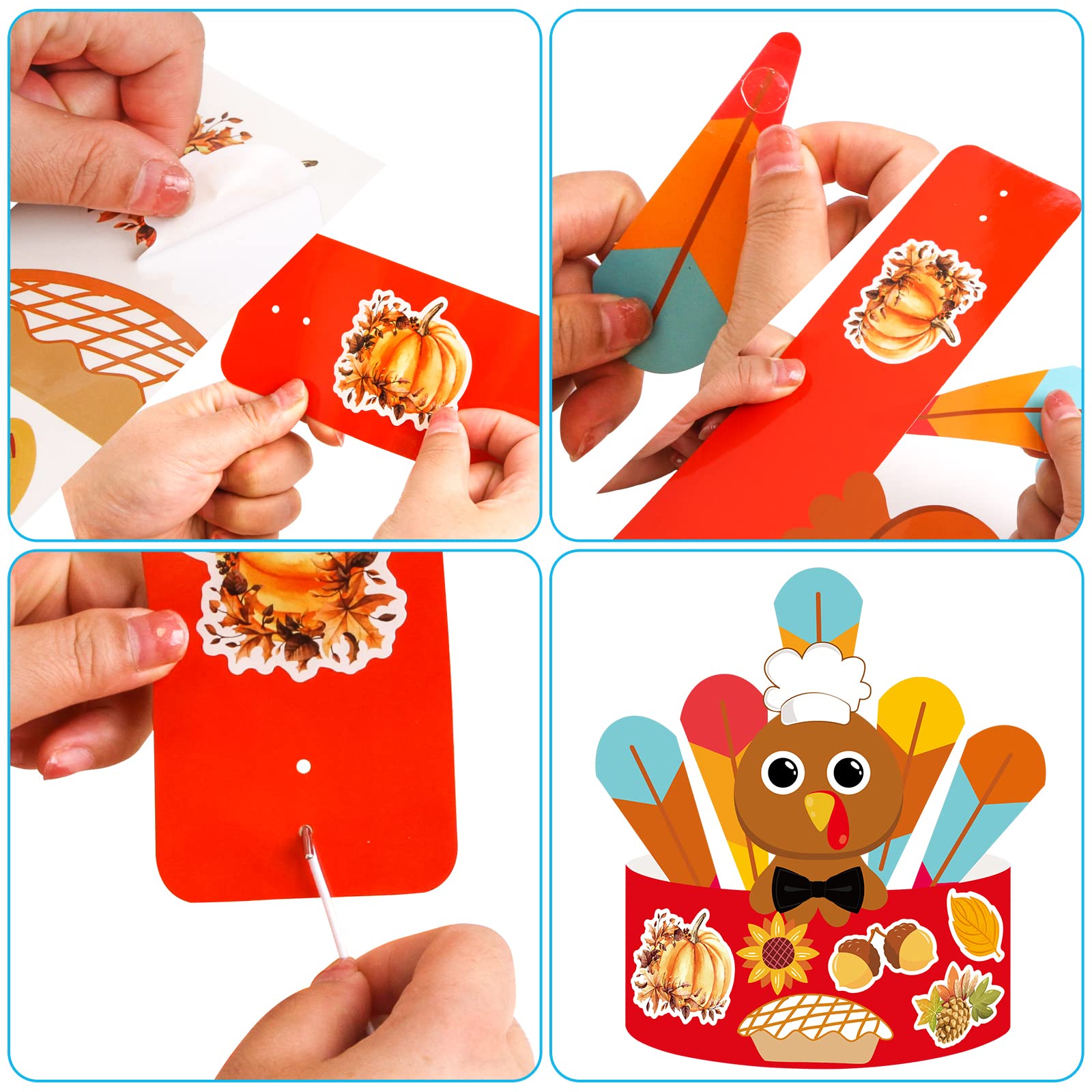 DIY Thanksgiving Turkey Craft Kits 12 PCS Fall Headbands Crowns Hats Party Decoration Supplies for Kids School Holiday Activity