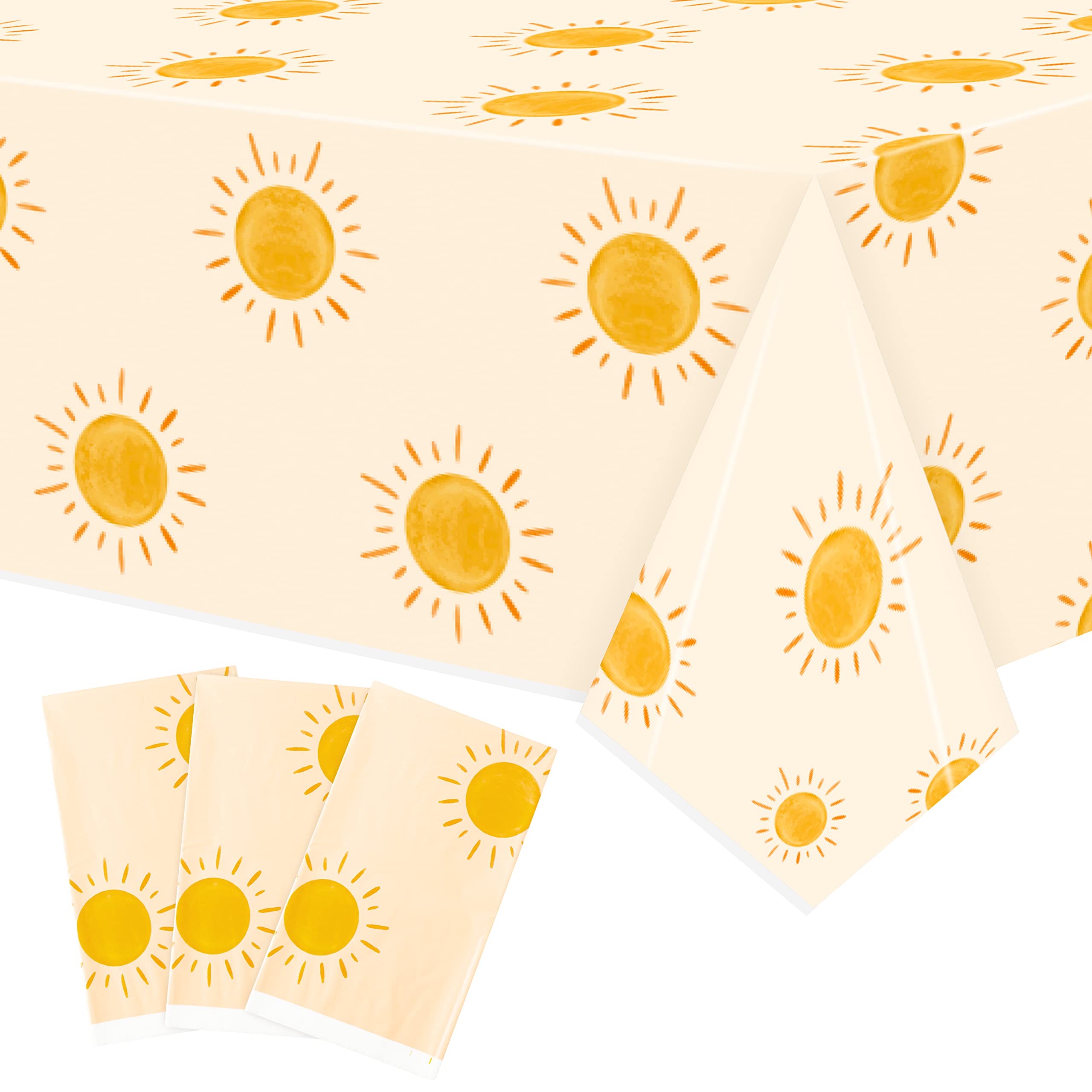 G1ngtar 3Pcs Boho Sun Birthday Party Tablecloths Boho Hippie Sunshine Disposable Plastic Waterproof Rectangular Table Covers First Trip Around The Sun Party Decorations Baby Shower Supplies