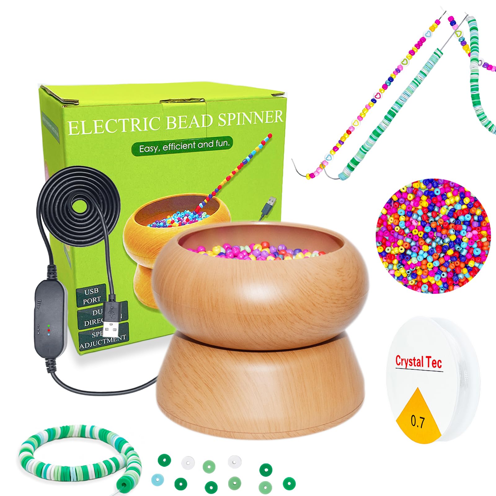 Xmada Electric Bead Spinner - Clay Bead Spinner with 2PC Beading Needles and Seed Beads, Waist Beads Kit, Bead Spinner for Jewelry Making, Electric | Speed Adjustment Bead Spinner Kit (Original)