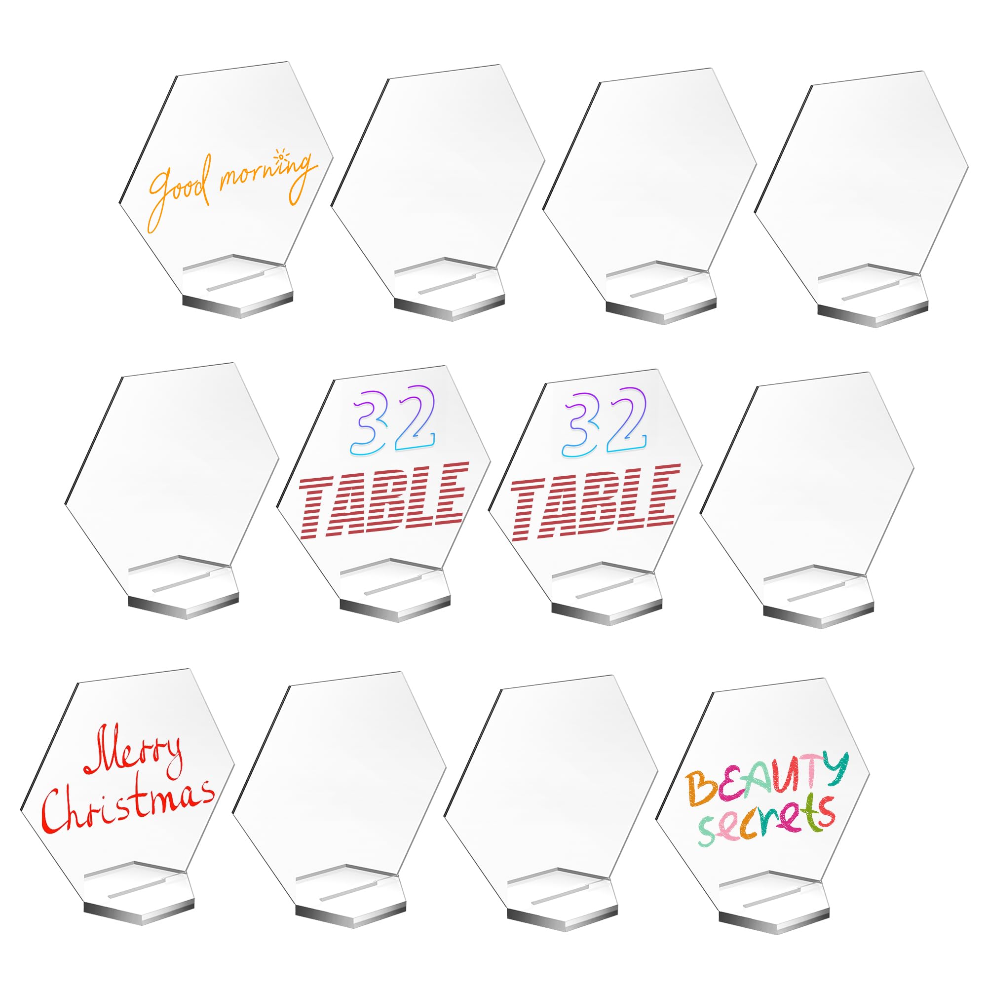 Senbota 32 Sets Hexagon Acrylic Blank With Stand,DIY Clear Hexagon Place Cards, Acrylic Table Numbers Sign for Wedding Table Decor