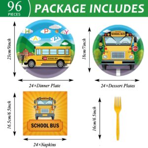 gisgfim 96 Pcs School Bus Party Plates and Napkins Party Supplies Back to School Birthday Party Tableware Set School Bus Decorations Favors for Birthday Baby Shower for 24 Guests