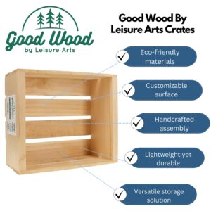 Good Wood by Leisure Arts Wooden Half Crate Craft Caddy in Unfinished Pine for Storage Wood crates, Large Decorative Boxes and centerpieces for The Home and Table 11.75" x 10x4.8"