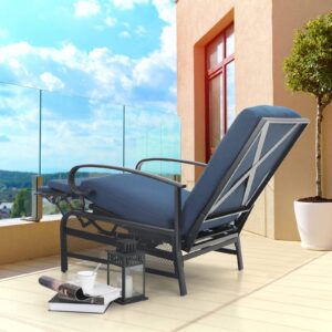 Sophia & William Outdoor Recliner Patio Lounge Chair Adjustable Reclining Chair with Removable Cushion and Metal Frame for Lawn Pool Garden Backyard, Navy