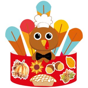 DIY Thanksgiving Turkey Craft Kits 12 PCS Fall Headbands Crowns Hats Party Decoration Supplies for Kids School Holiday Activity