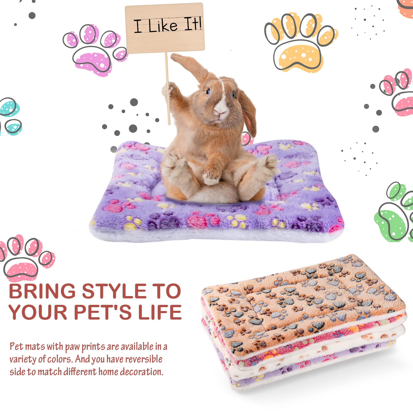 4 Pack Ultra Soft Dog Cat Bed Mat with Cute Prints Reversible Fleece Dog Crate Kennel Pad Cozy Washable Thickened Hamster Guinea Pig Bed Pet Bed Mat for Small Animals (Vivid Color,13 x 10 Inches)