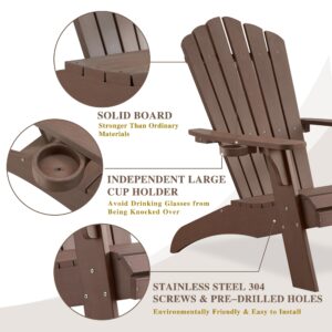 Psilvam Adirondack Chair, Oversized Poly Lumber Fire Pit Chair with Cup Holder, 350Lbs Support Patio Chairs for Garden, Weather Resistant Adirondack Chair Looks Like Real Wood (2, Brown)