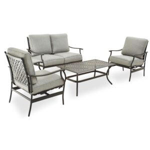 patiofestival patio conversation set 4-piece cushioned outdoor furniture sets with all weather frame for porch backyard lawn(grey)