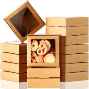 zonon 30 pcs soap boxes for homemade soap boxes packaging small gift box mini kraft treat boxes with window present packaging box for bakery candy soap making,4.13 x 4.13 x 1.18 inch(brown)