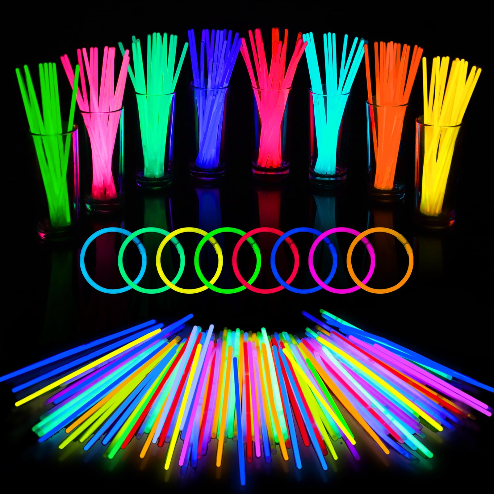 AIVANT Glow Sticks Bulk Party Supplies | 100 PCS 8 Inch Glowsticks with Connectors | Glow in the Dark Light Up Sticks Party Favors Decorations