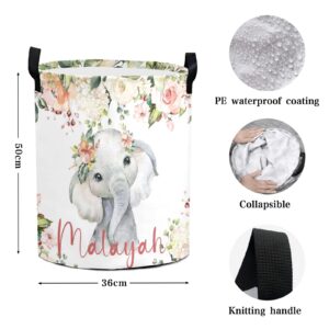 Personalized Laundry Baskets Custom Laundry Hamper Collapsible Clothes Storage Basket with Handle for Bathroom Living Room Bedroom (Baby elephant 02)