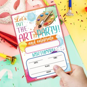 SHIEL-EVEN Paint Art Party Invitation, Art Party Paint Splatter Birthday Party Invitations with Envelopes, Art Painting Birthday Party Invitations, Art Party Supplies, Pack of 20 (DLM218)