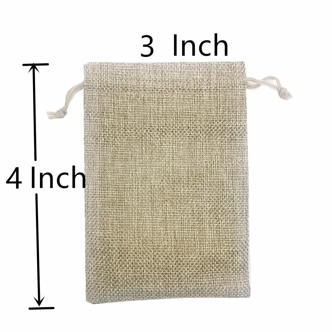 LANXINGYAN 50Pcs 3x4 Inch Burlap Gift Bags with Drawstring Linen Sacks Bag for Wedding Favors Party DIY Craft (3x4 Inch, cream)